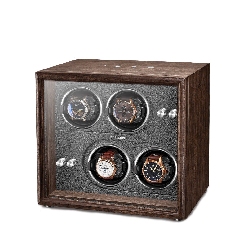 FULLMOON Oak Quartet Watch Winder-1-Watch Box Studio