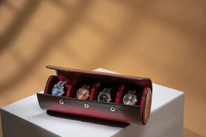 Platinum Red Galata Parchment Watch Box-3-Watch Box Studio